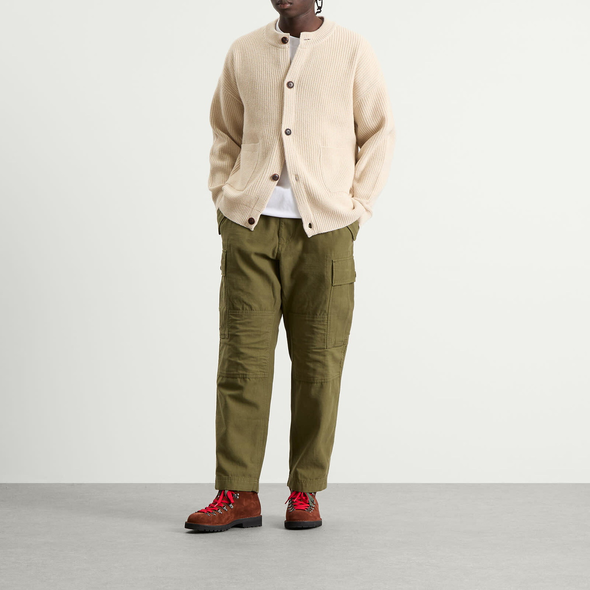 FrizmWORKS Men's Heavy Wool Round Cardigan in Cream