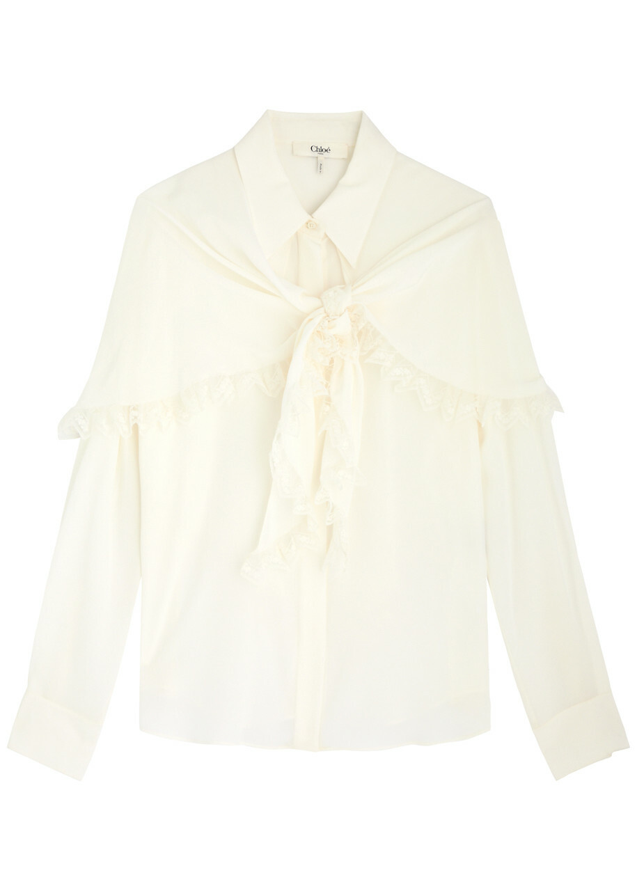 Chloe Women's White Cape-Effect Silk Crepe de Chine Blouse Chloe