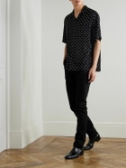 CELINE - Convertible-Collar Logo-Print Silk-Satin Shirt - Black