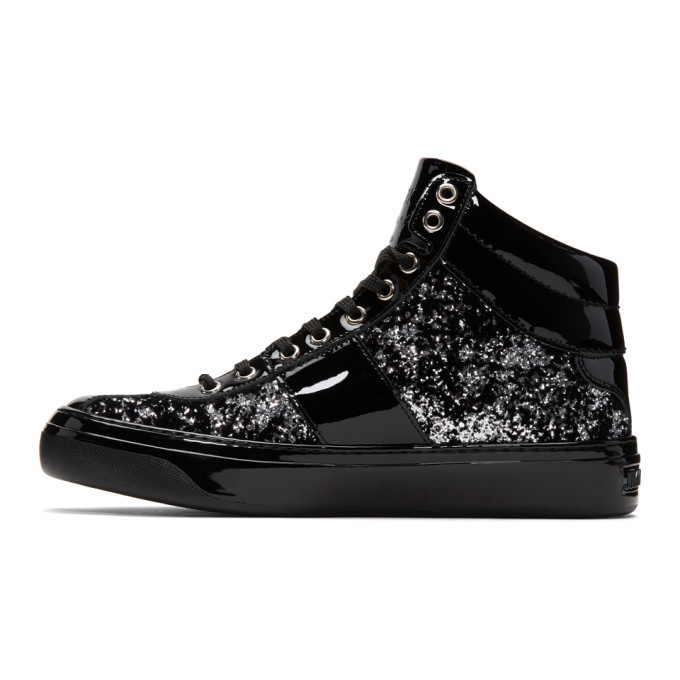 Jimmy Choo Black and Silver Velvet Belgravia High-Top Sneakers