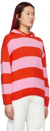 MSGM Red & Pink Striped Rugby Hoodie