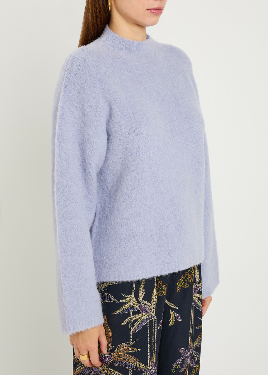 Forte_forte Mock-neck Brushed Wool-blend Jumper Lilac