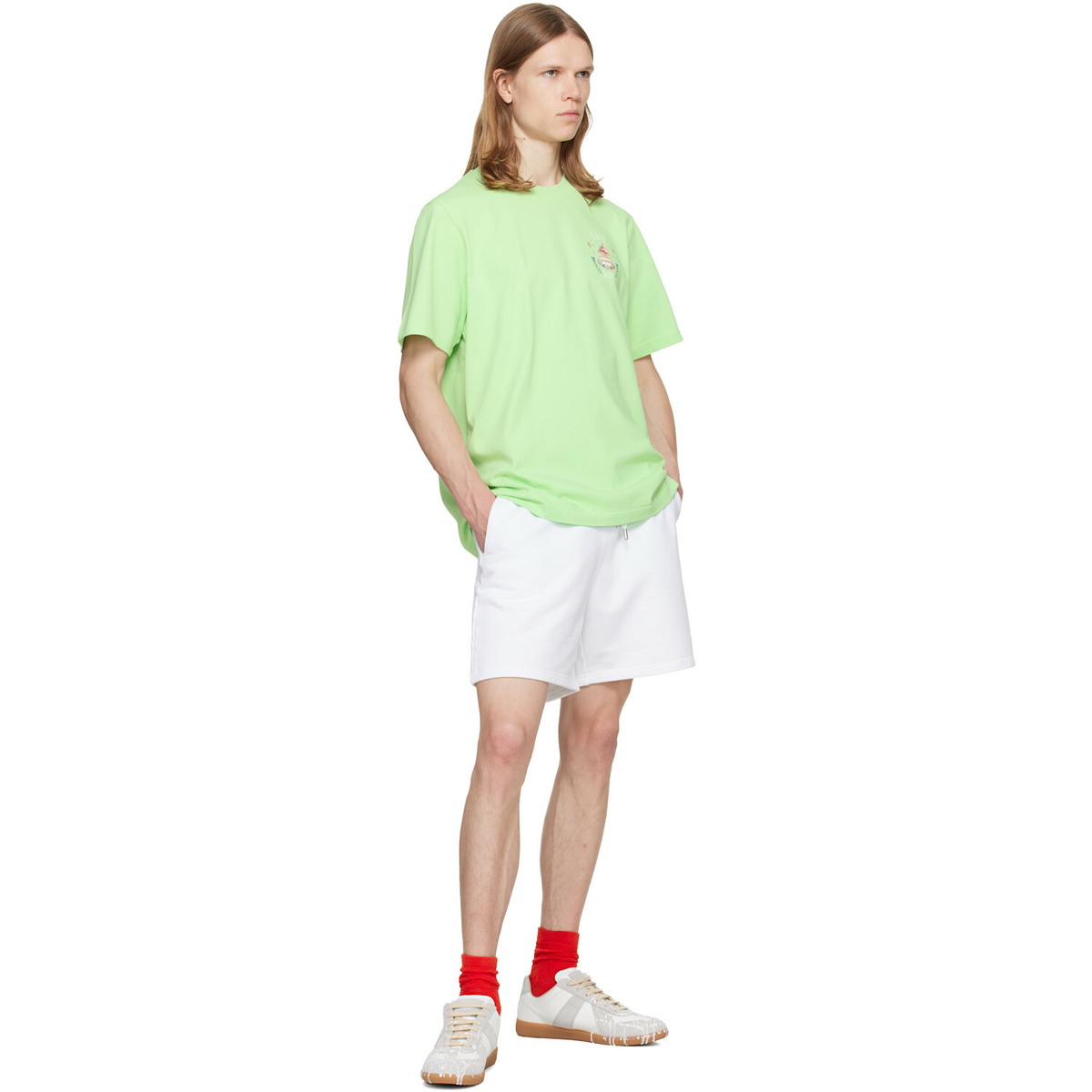 Casablanca White Hotel Emblem Embroidery Patch Sweat Shorts