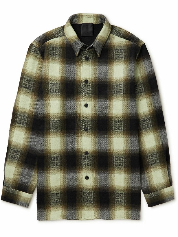 Photo: Givenchy - Logo-Print Checked Wool-Flannel Overshirt - Green