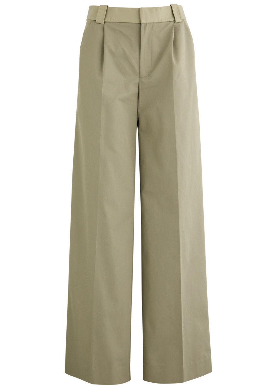 Christopher Esber Leather-trimmed Wide-leg Cotton-blend Trousers Beige
