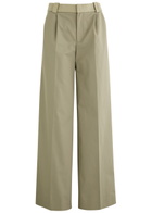 Christopher Esber Leather-trimmed Wide-leg Cotton-blend Trousers Beige