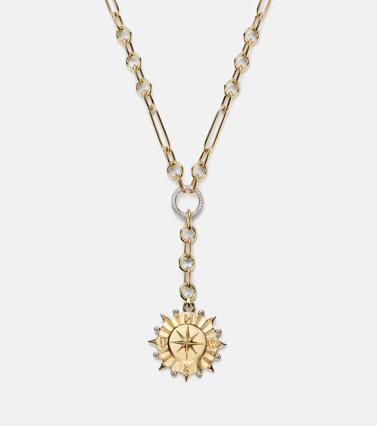 FoundRae Internal Compass Small 18kt gold pendant necklace with diamonds