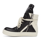 Rick Owens Black and Off-White Geobasket High Sneakers