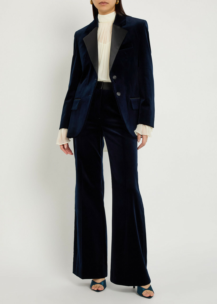 Victoria Beckham Satin-trim Velvet Blazer Navy