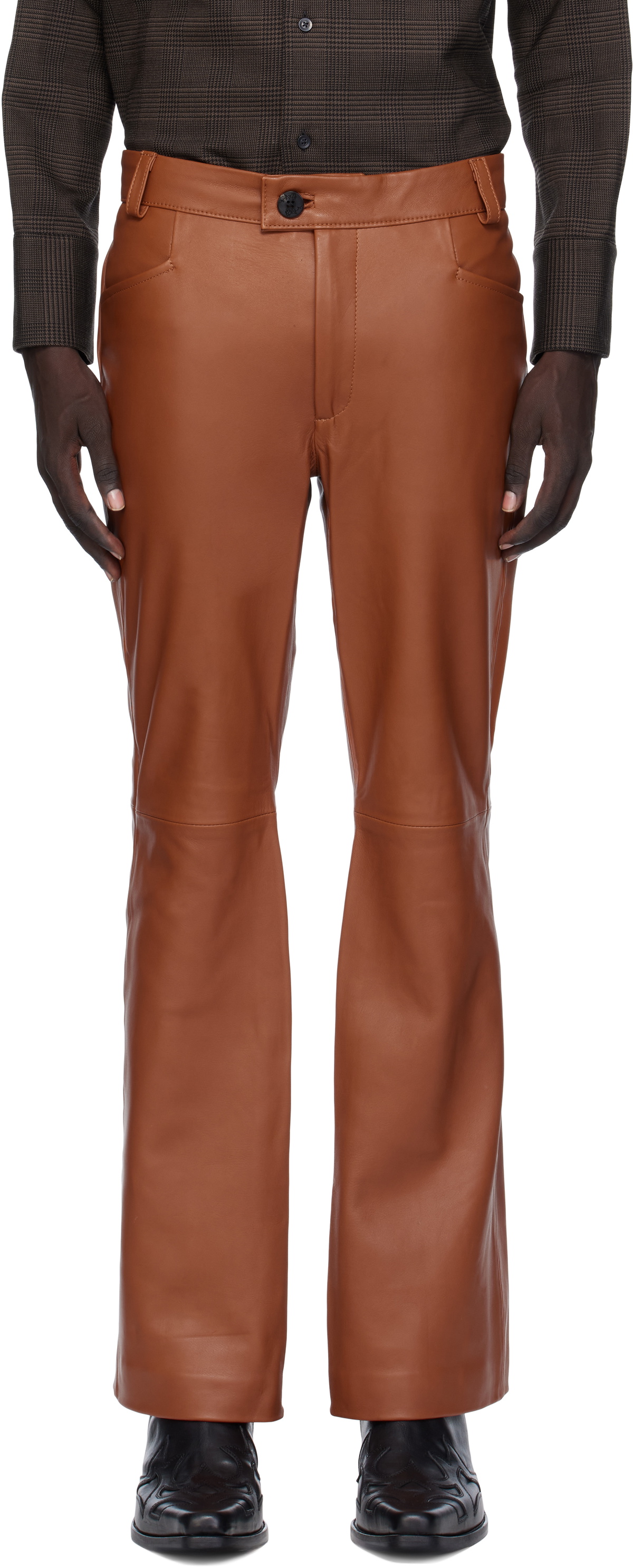 Ernest W. Baker Orange Flare Leather Pants