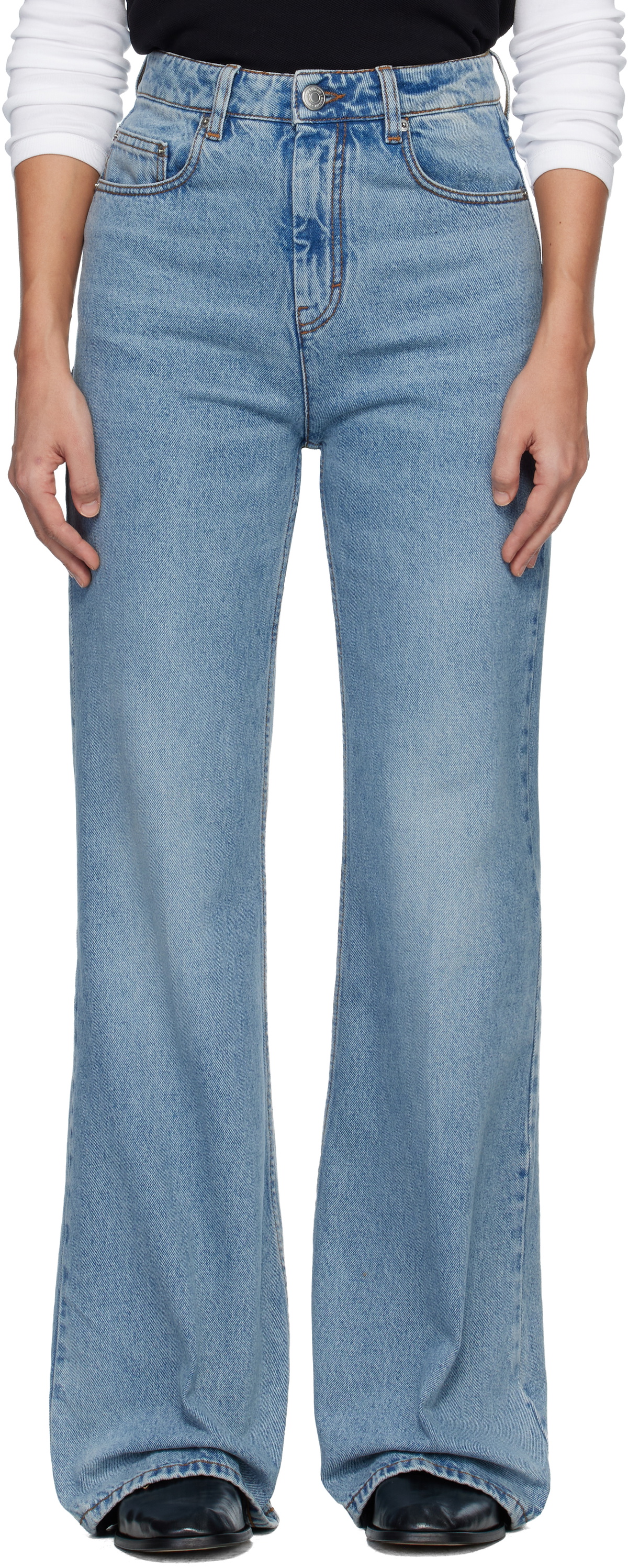 AMI Paris Blue Cotton Flare Fit Jeans