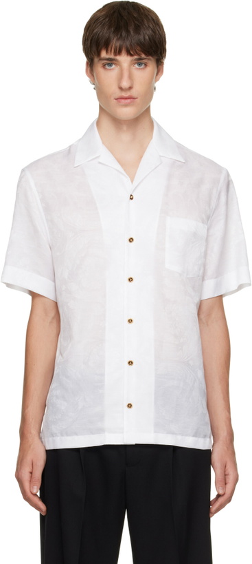 Photo: Versace White Jacquard Silk-Blend Shirt