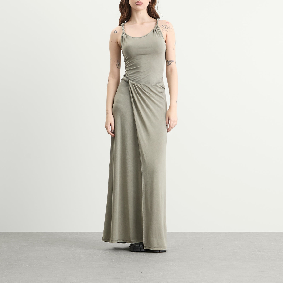 Diesel Women's D-Estiga Tie Waist Maxi Dress in Light Grey