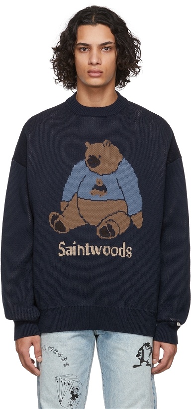 Photo: Saintwoods Navy Big Bear Knit Sweater
