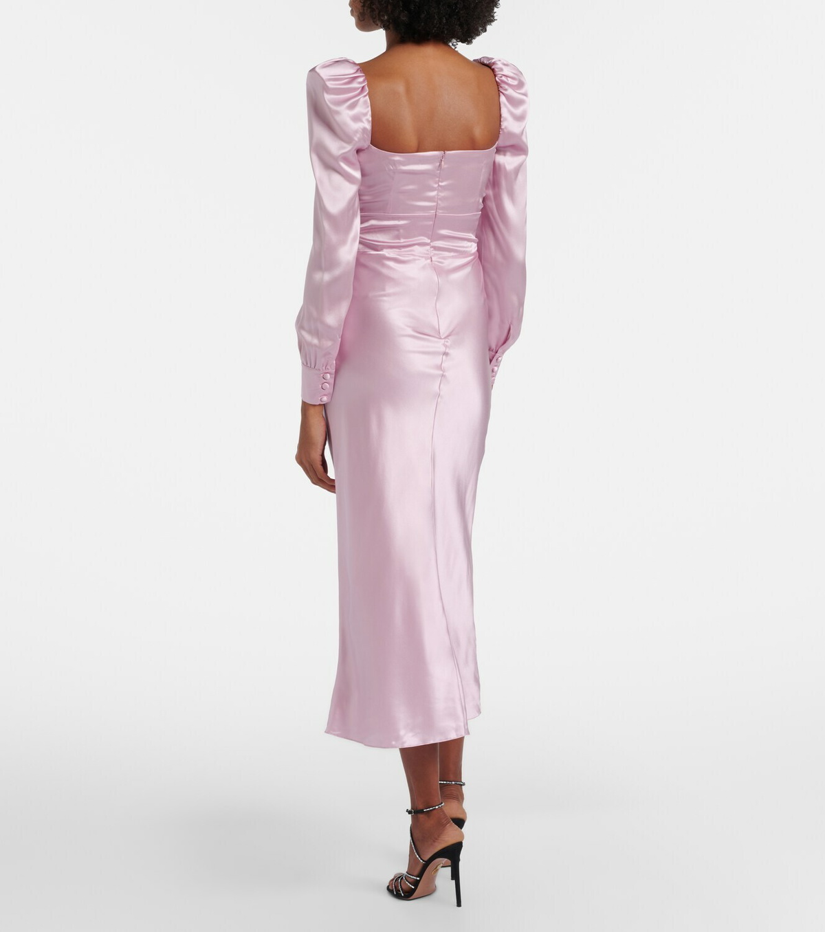 Alessandra Rich Lace-trimmed silk satin midi dress
