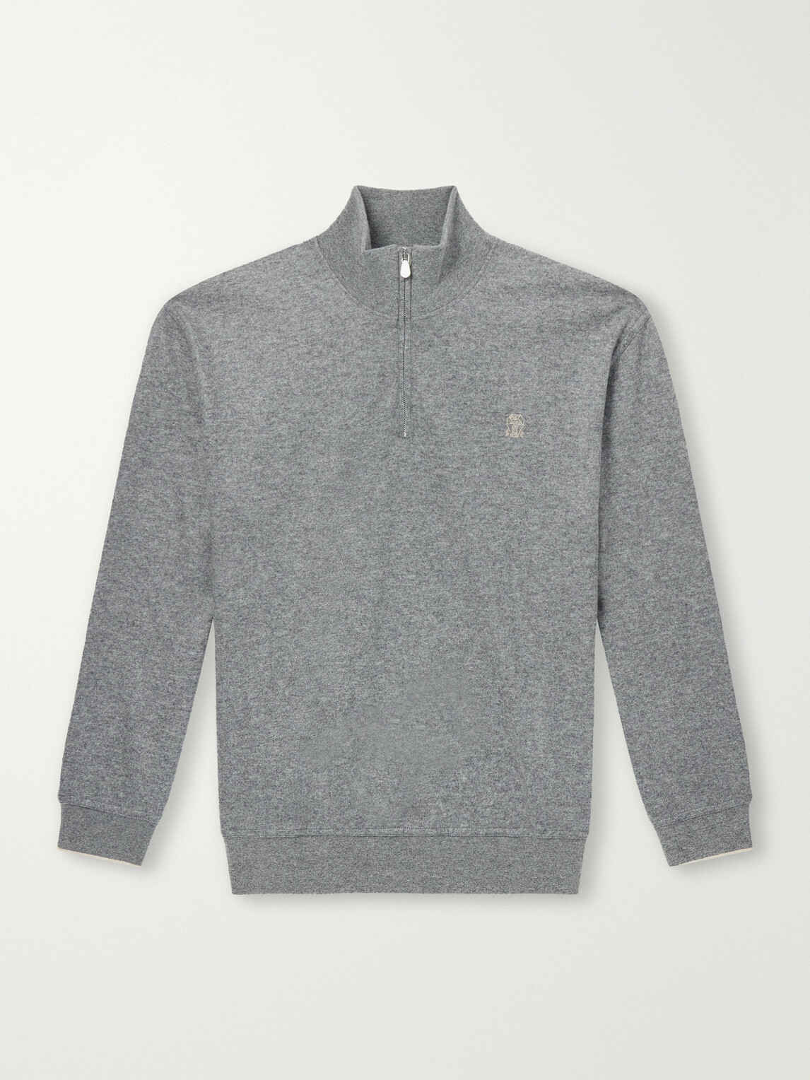 Brunello Cucinelli - Logo-Embroidered Cashmere Half-Zip Sweater - Gray
