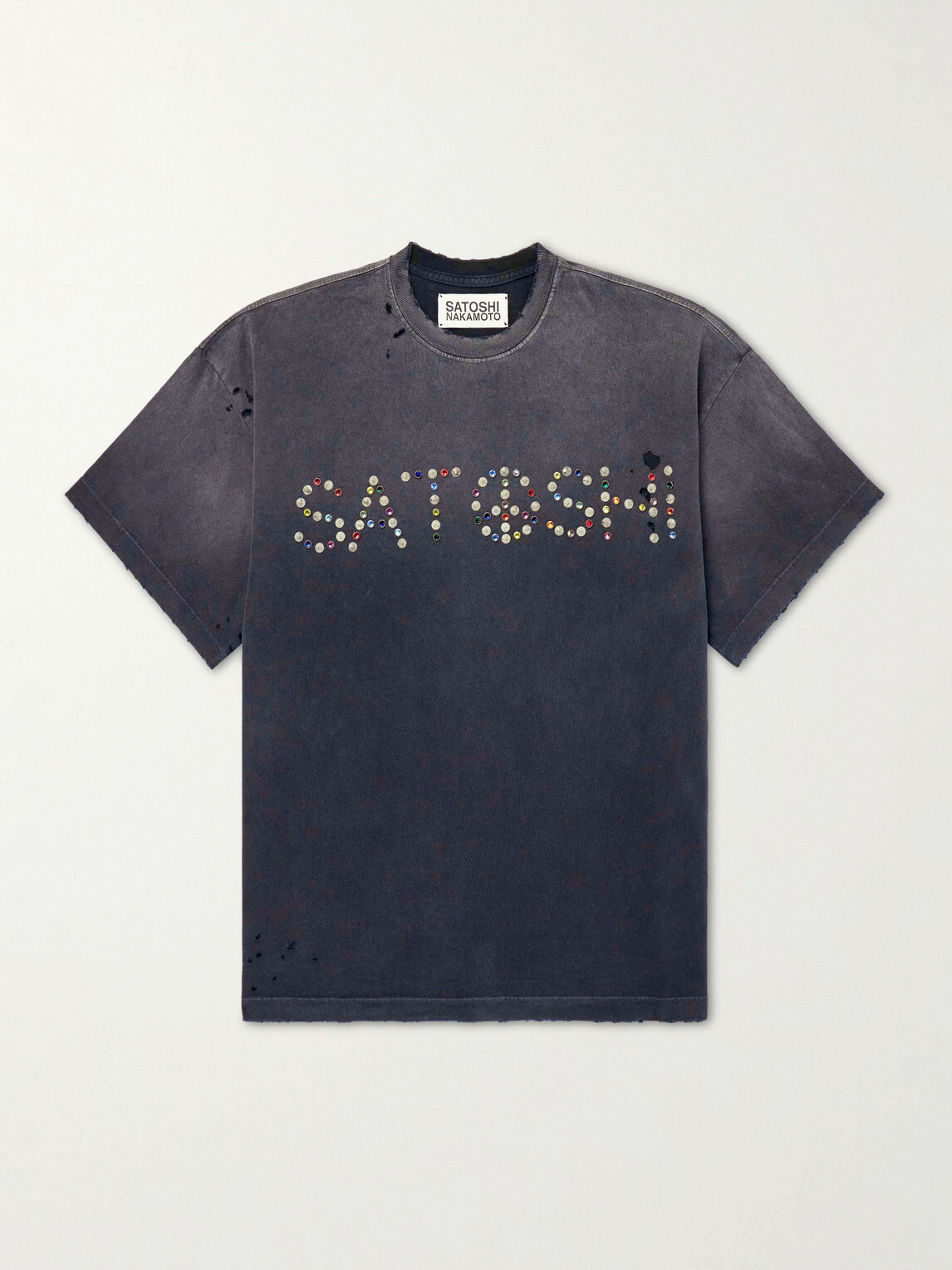 Satoshi Nakamoto - Whatever It Takes Logo-Embellished Distressed Cotton-Jersey T-shirt - Black
