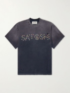 Satoshi Nakamoto - Whatever It Takes Logo-Embellished Distressed Cotton-Jersey T-shirt - Black