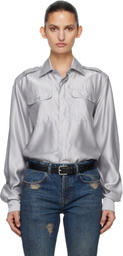 AARON ESH Gray Silk Military Shirt