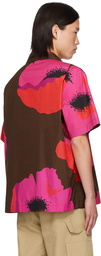 Valentino Brown & Pink Flower Portrait Print Shirt