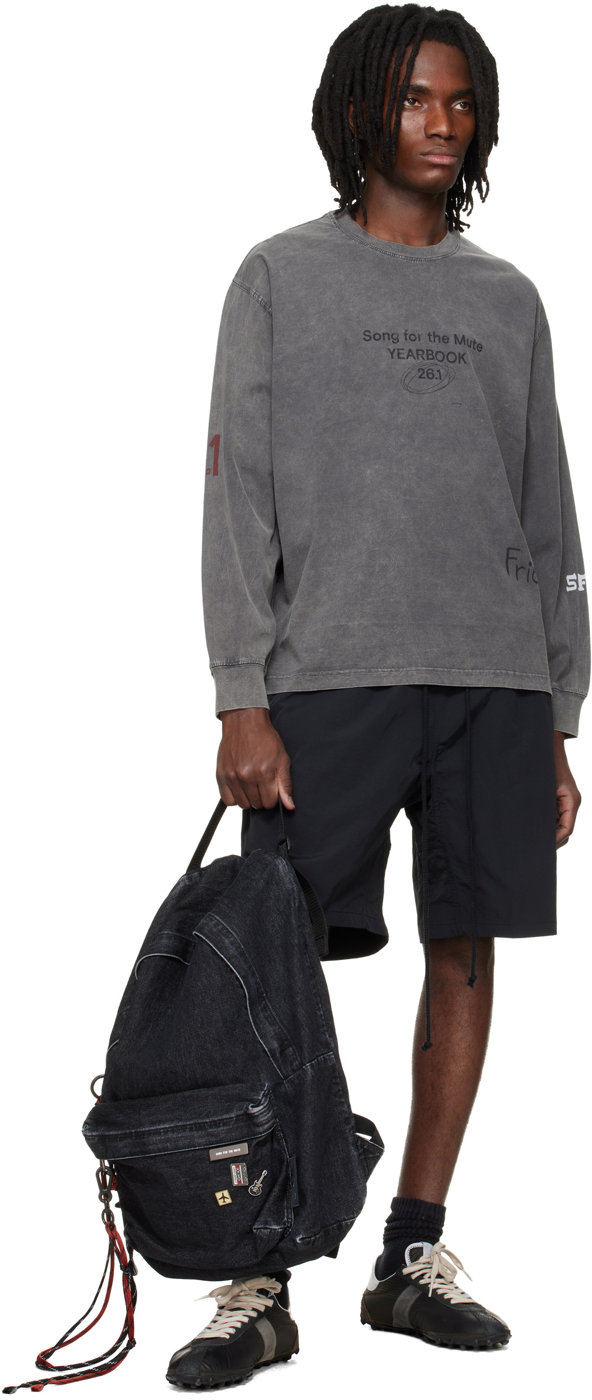 Song for the Mute Gray 'Scribble' Oversized Crew Neck Pullover T-shirt