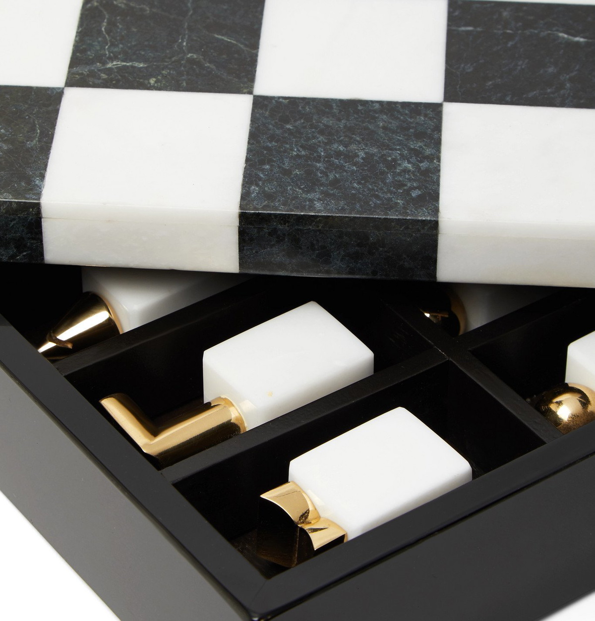 L'OBJET Gold-plated brass, wood and marble chess set