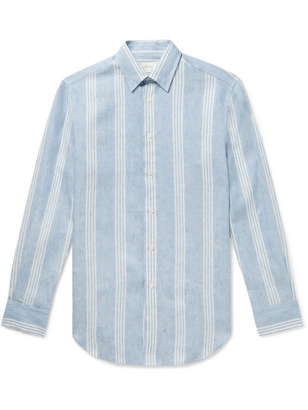 Photo: BRIONI - Striped Linen and Cotton-Blend Shirt - Blue - M