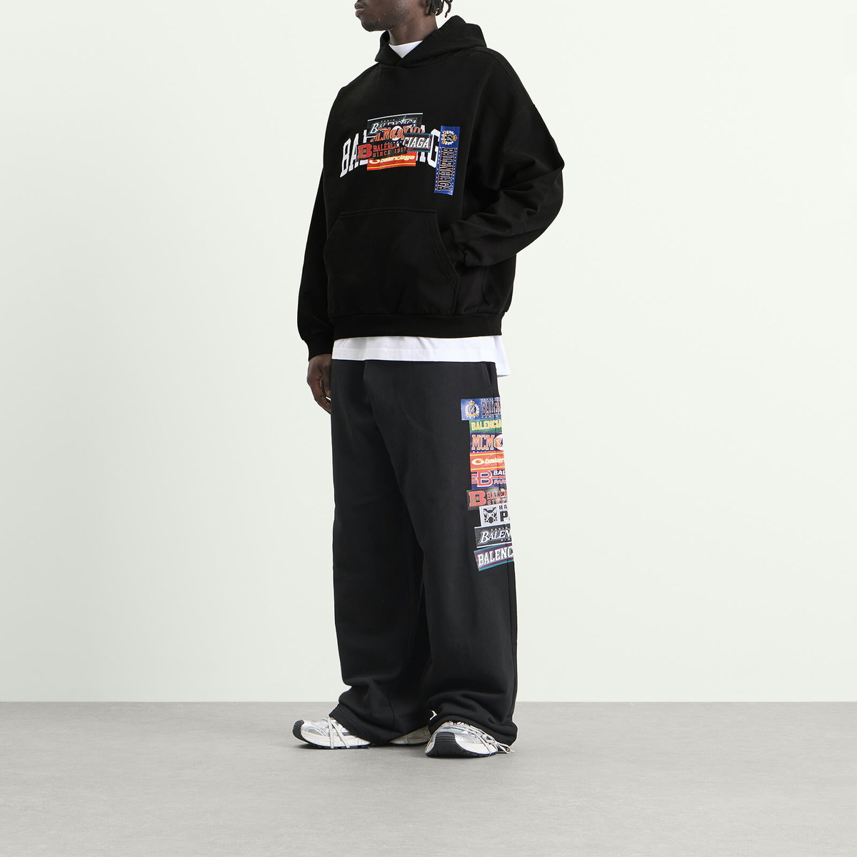 Balenciaga Men's Bumper Sticker Regular Fit Hoodie in Black