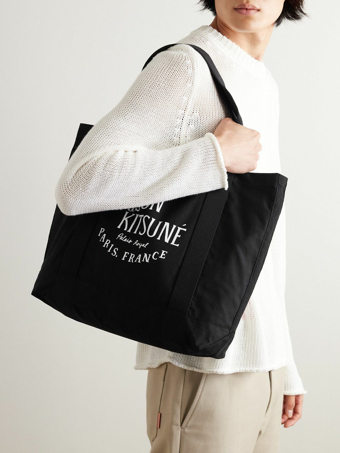 Maison Kitsune Palais Royal Logo Print Cotton Canvas Tote Bag Maison Kitsune