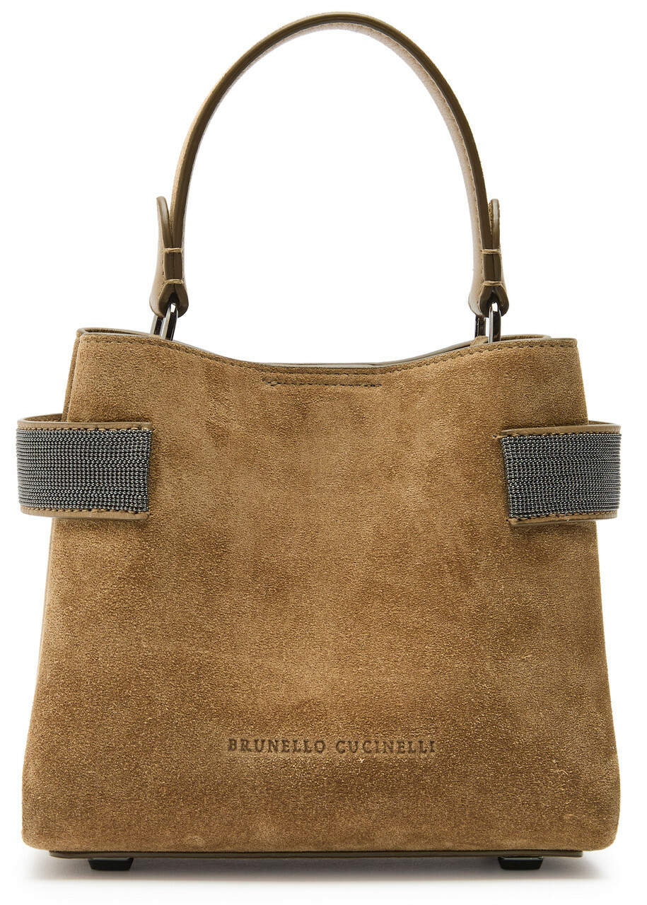 Brunello Cucinelli Mini Bead-embellished Suede top Handle bag - Dark Brown - One Size