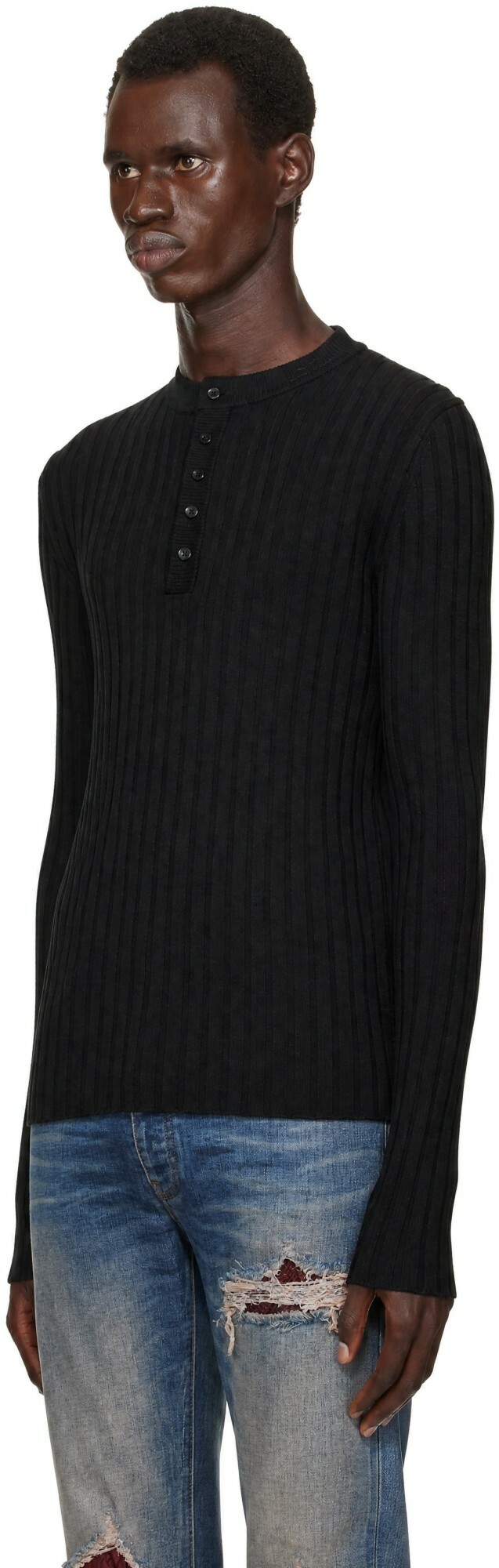 AMIRI Black 'AMIRI' Script Knit Henley
