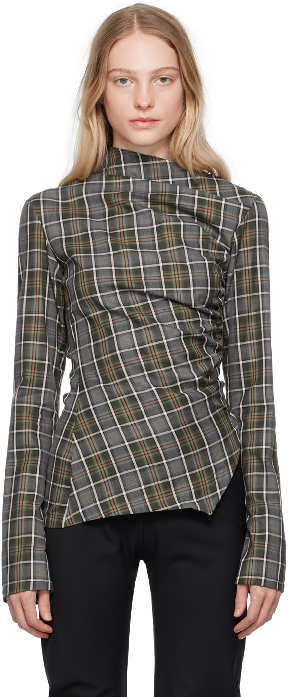 Jade Cropper Gray Plaid Long Sleeve T-Shirt