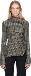 Jade Cropper Gray Plaid Long Sleeve T-Shirt