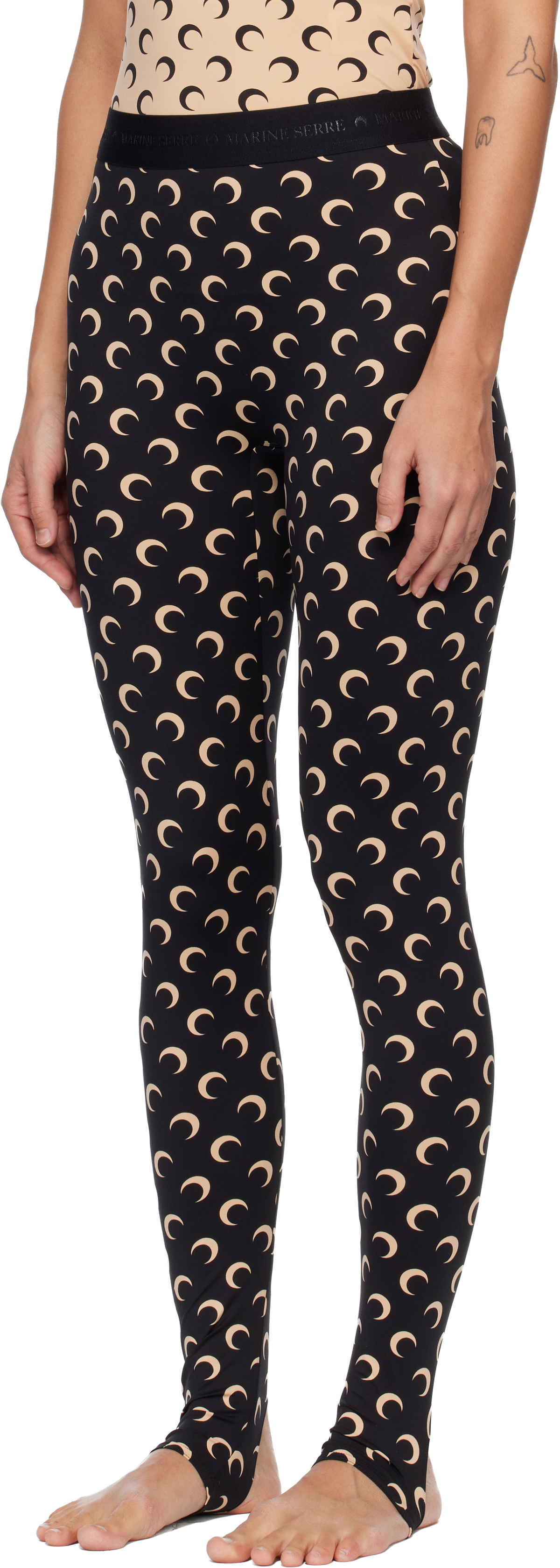 Marine Serre Black Recycled Moon Jersey Stirrup Leggings