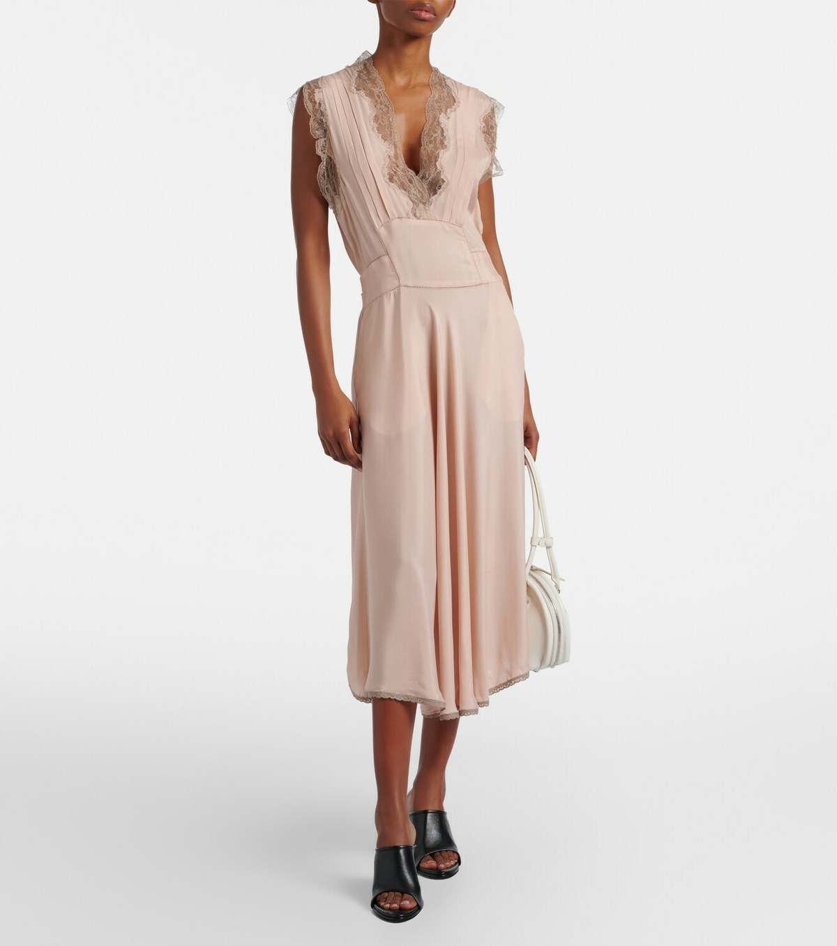 Maison Margiela Belted lace-trimmed midi dress