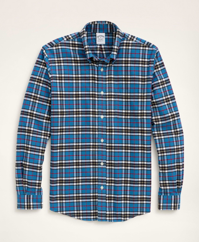 Photo: Brooks Brothers Men's Regent Regular-Fit Portuguese Flannel Tartan Shirt | Teal