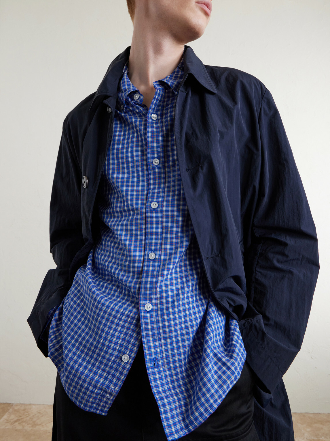 Corridor - Bruce Button-Down Collar Checked Cotton-Blend Poplin Shirt - Blue
