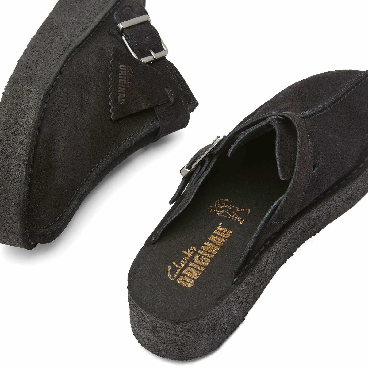 Clarks Originals Women's Trek Wedge Mule Shoes in Black Suede