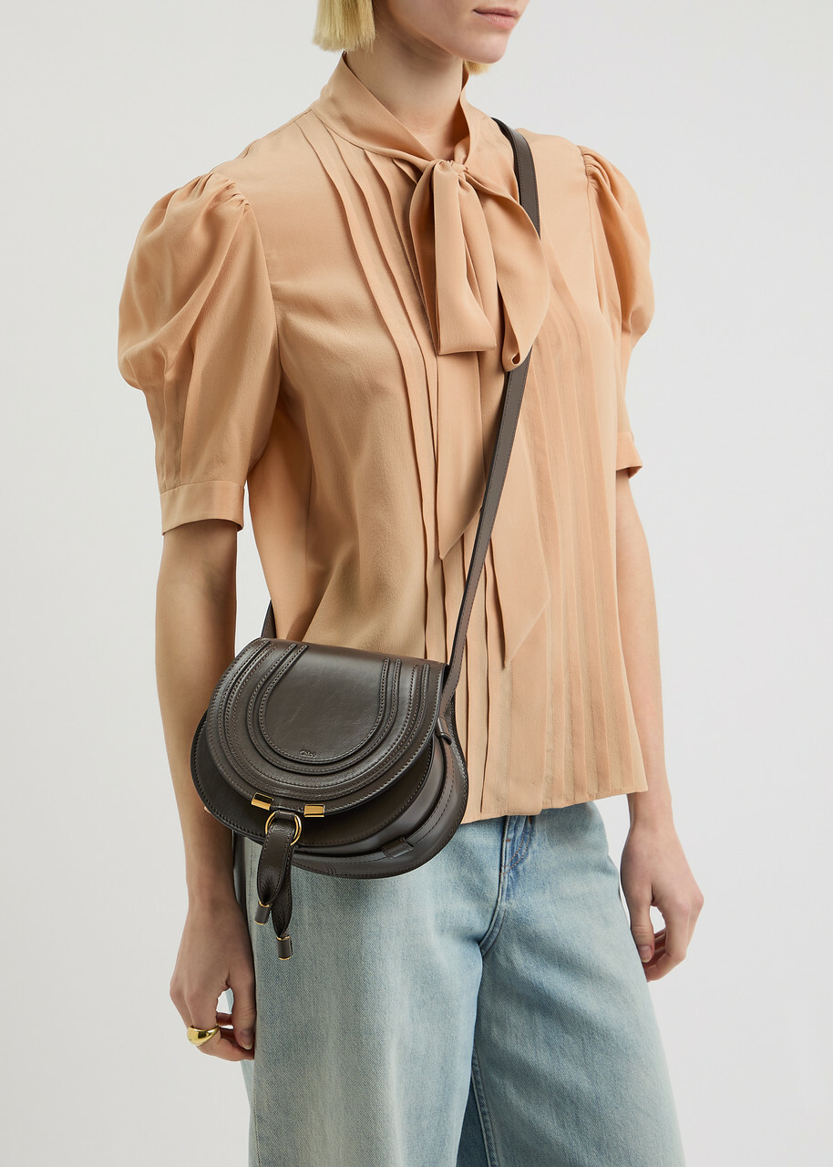 Chloe Marcie Small Glossed Leather Saddle bag - Dark Grey - One Size