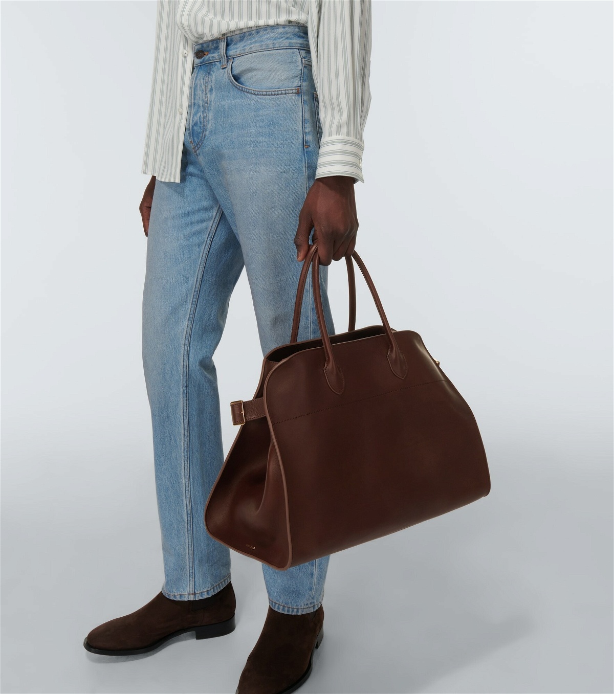 The Row, Soft Margaux 15 brown suede bag