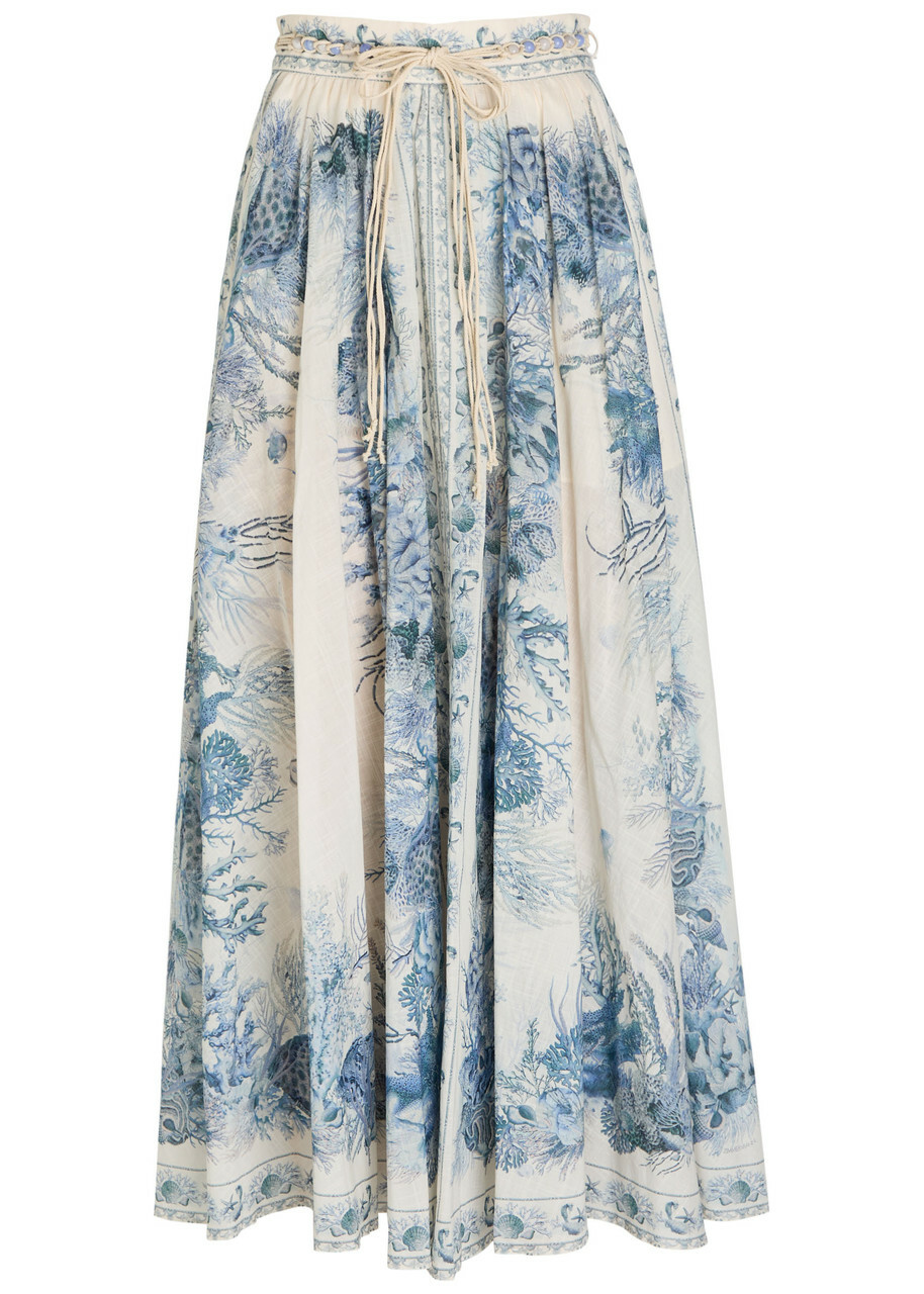 Zimmermann Wanderlust Printed Cotton Maxi Skirt Blue