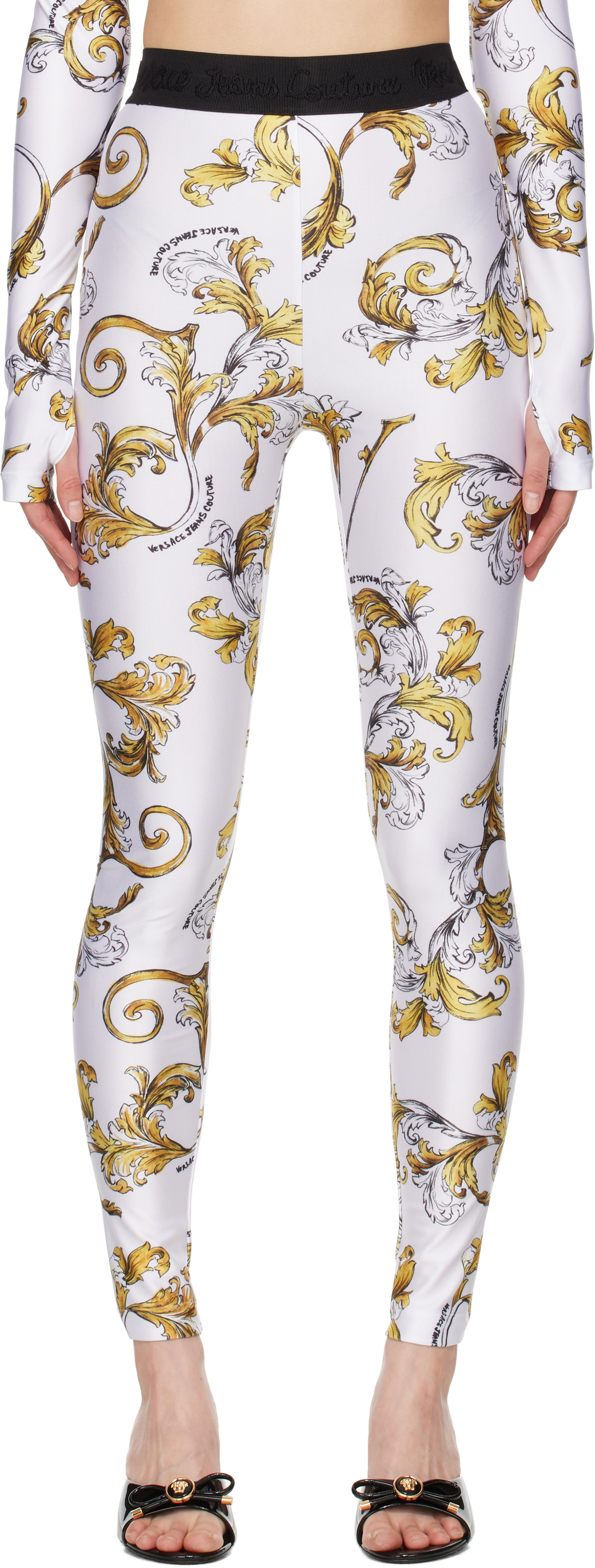 Versace Jeans Couture White Outline Barocco Leggings