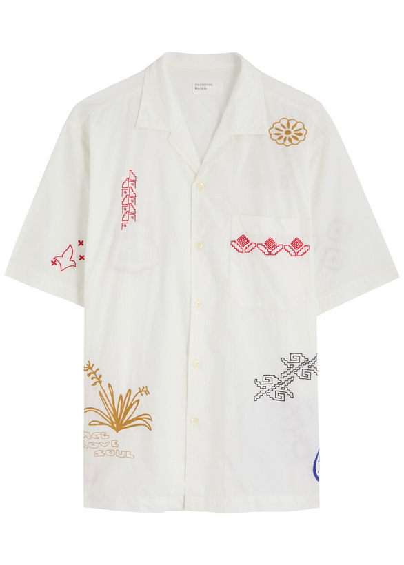 Photo: Universal Works Minari Embroidered Cotton-poplin Shirt Ecru