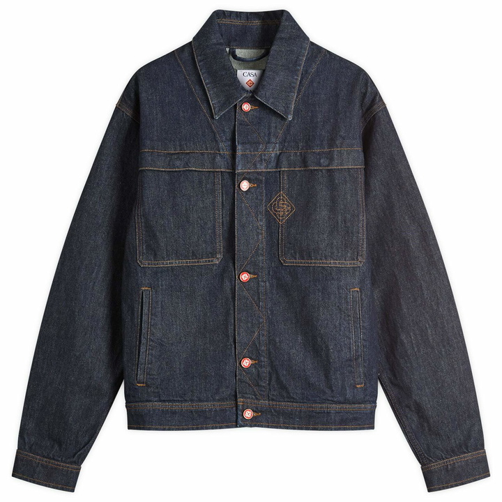 Photo: Casablanca Men's Embroidered Monogram Denim Jacket in Blue