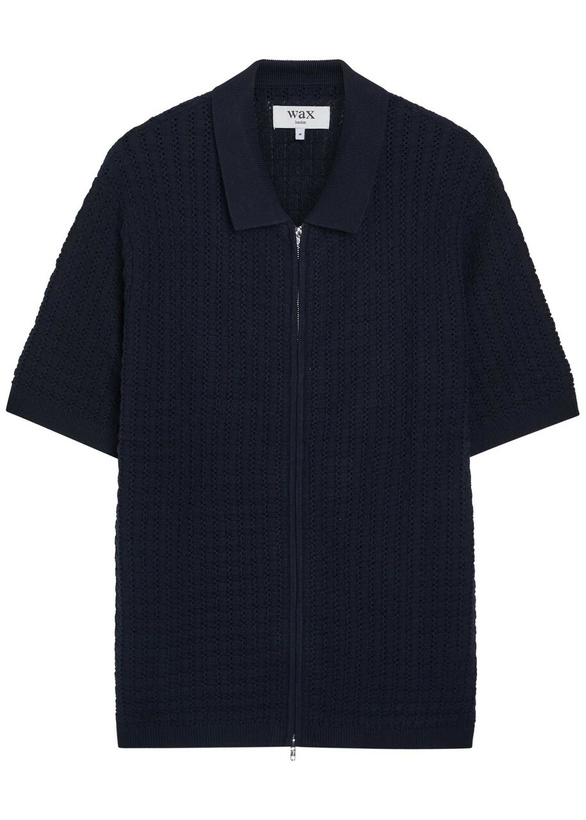 Photo: Wax London Goldie Textured-knit Cotton Polo Shirt Navy