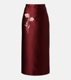 Erdem Floral-appliqué satin slip skirt