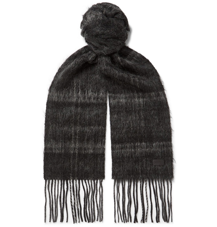 Photo: SAINT LAURENT - Fringed Checked Wool-Blend Scarf - Black