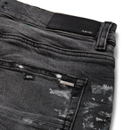 AMIRI - Skinny-Fit Distressed Paint-Splattered Stretch-Denim Jeans - Charcoal