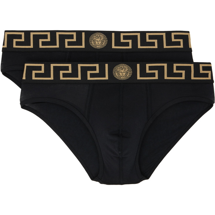 Photo: Versace Two-Pack Black Cotton-Jersey Briefs