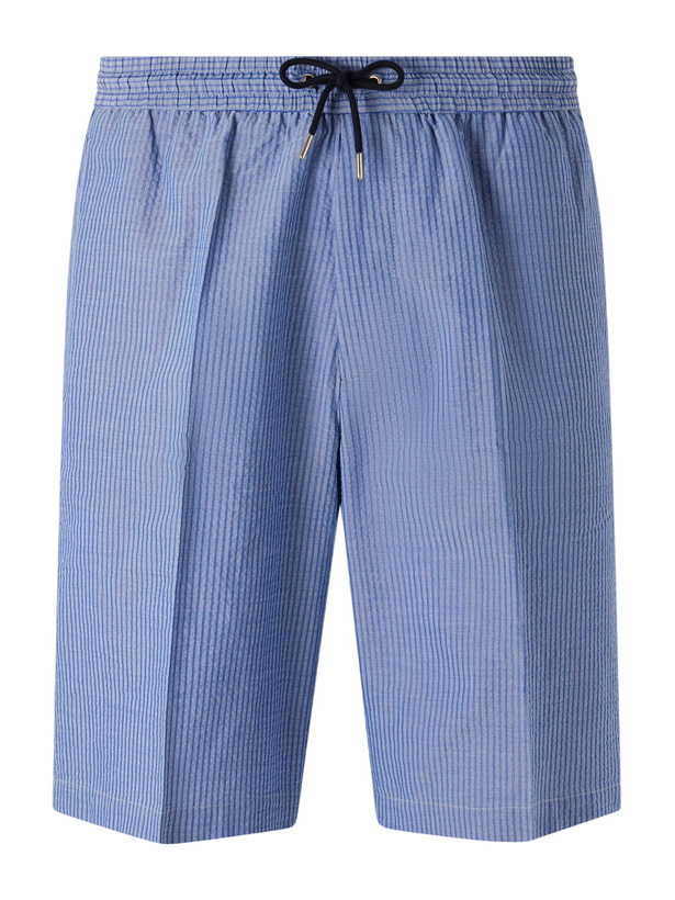 Photo: Paul Smith - Straight-Leg Striped Cotton-Seersucker Drawstring Shorts - Blue